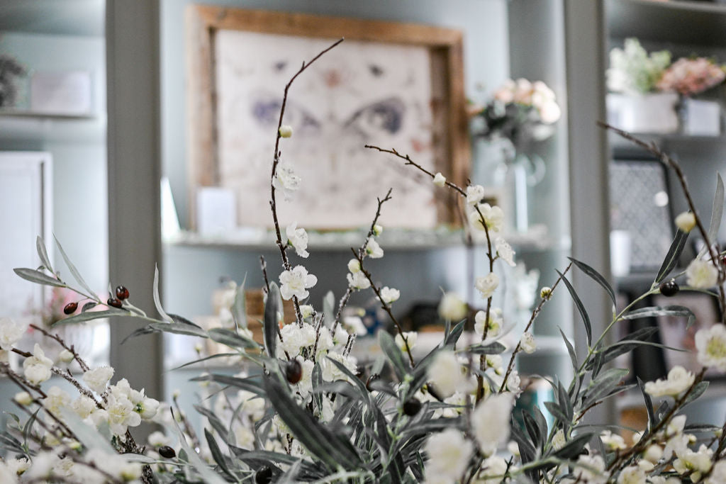 Faux floral stems in Thistles Flower Market home decor in Pella Iowa