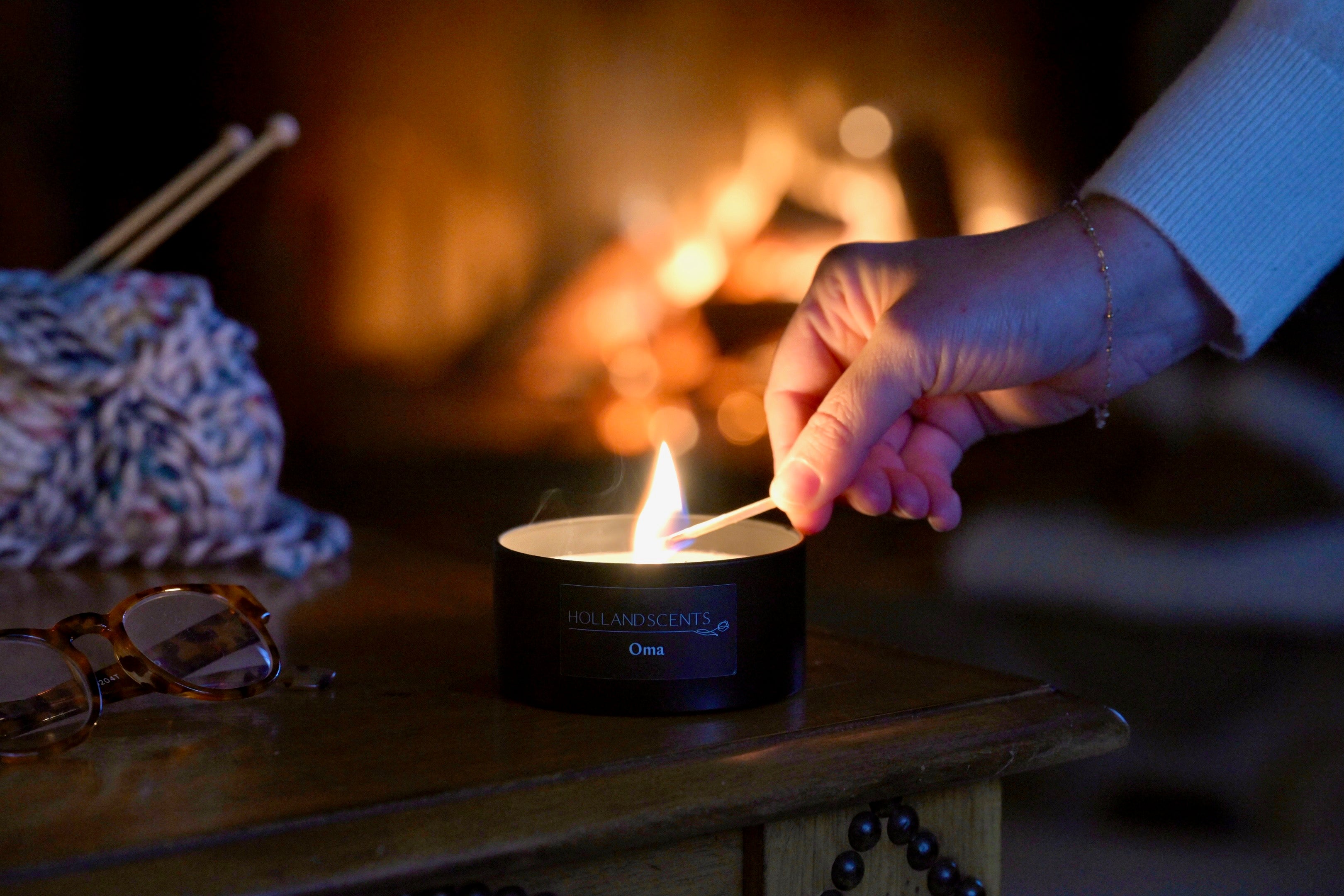 Oma soy candle lit in, Holland Scents, Pella, Iowa
