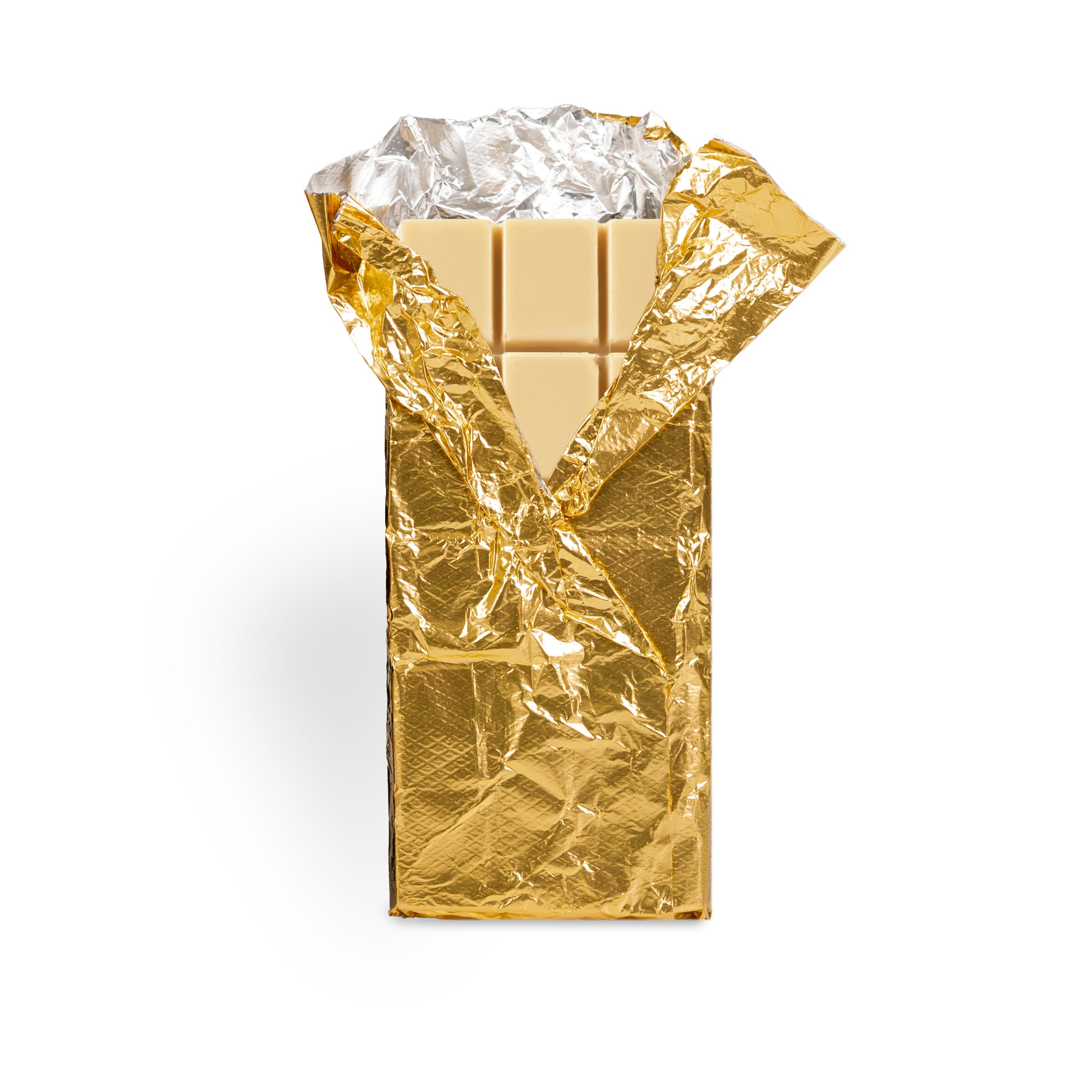 Garden Square Iowa's Gold white chocolate bar in gold foil wrapping, Pella, Iowa