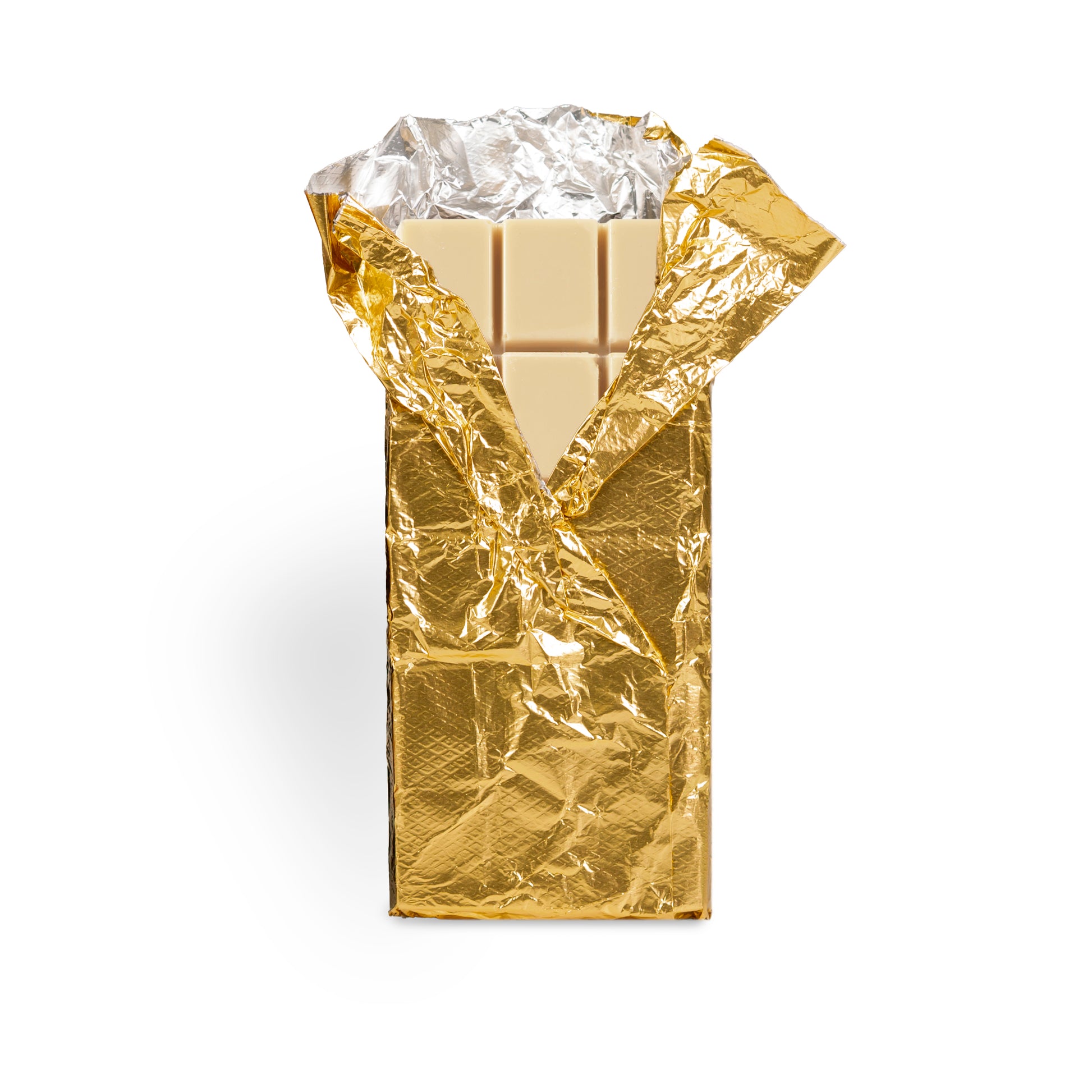 Garden Square Lemon Lavender white chocolate bar in gold foil wrapping, Pella, Iowa
