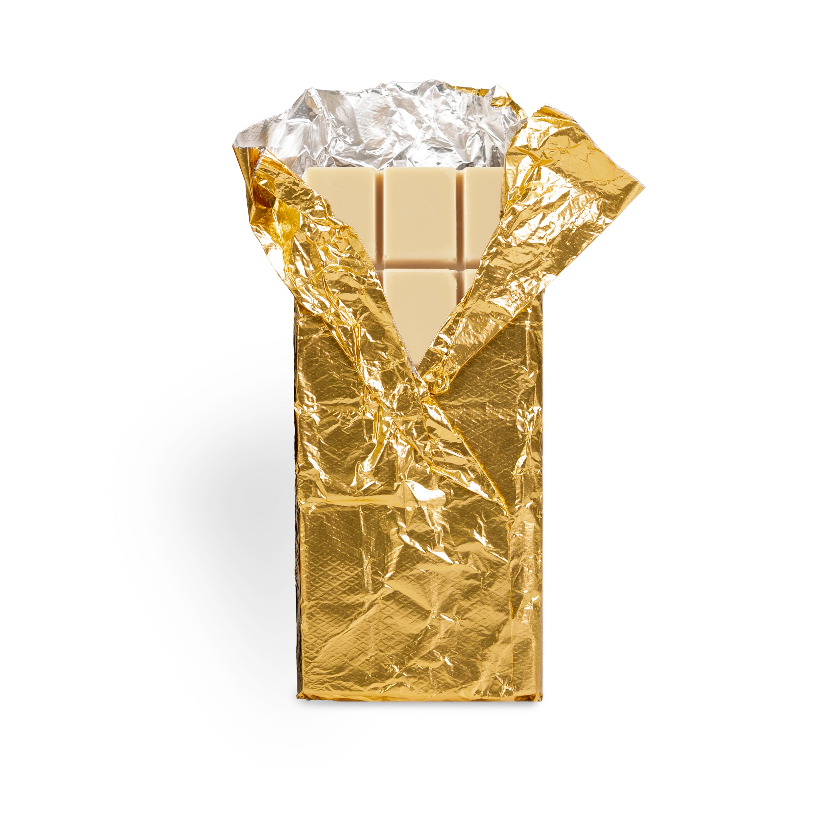 Garden Square Lemon Lavender white chocolate bar in gold foil wrapping, Pella, Iowa